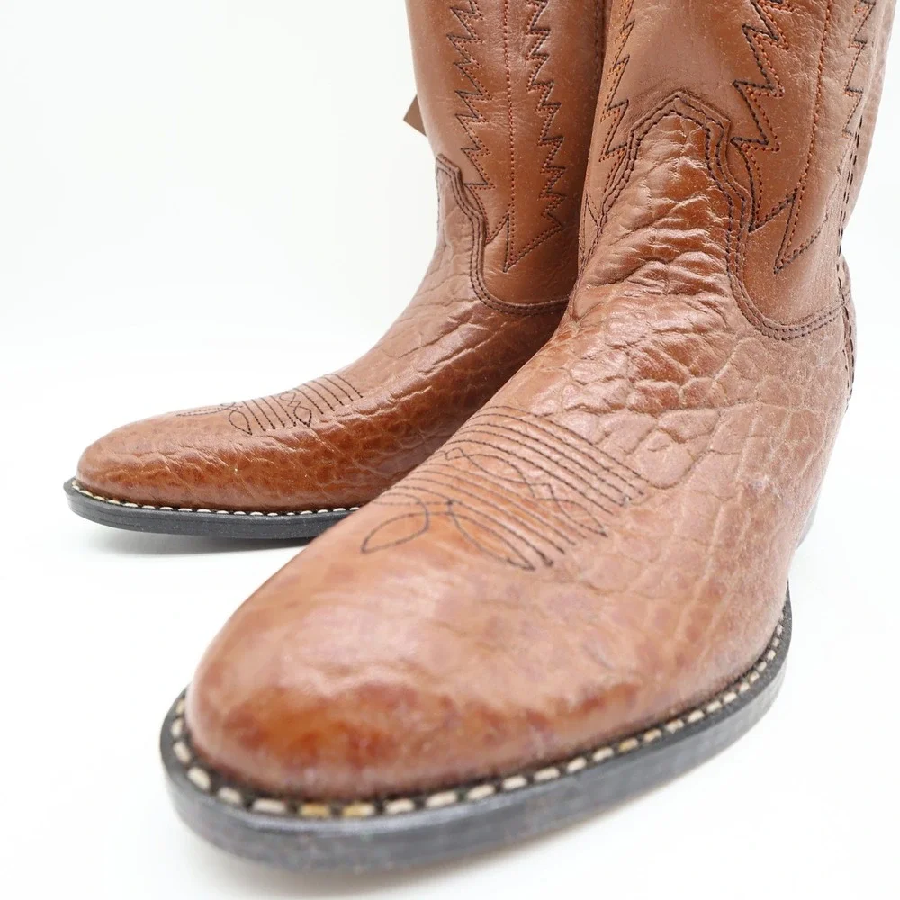 Laredo Tan Bullhide Western Boots Boys 2D Tan Leather NWT Deadstock CB293